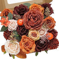 Burgundy Orange Artificial Fall Flowers, Silk Flowers for Wedding in Aria Orange Burgundy