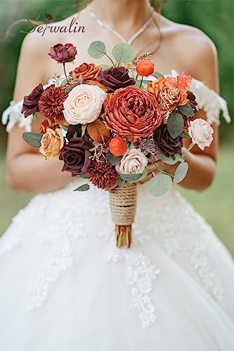 Burgundy Orange Artificial Fall Flowers, Silk Flowers for Wedding in Aria Orange Burgundy, alternate view 5