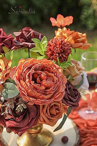 Burgundy Orange Artificial Fall Flowers, Silk Flowers for Wedding in Aria Orange Burgundy, alternate view 6