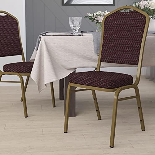 Burgundy Patterned Fabric Crown Back Stacking Banquet Chair