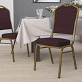 Burgundy Patterned Fabric Crown Back Stacking Banquet Chair