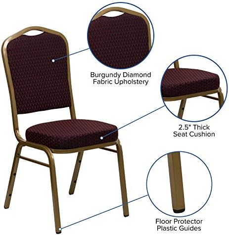 Burgundy Patterned Fabric Crown Back Stacking Banquet Chair, alternate view 4