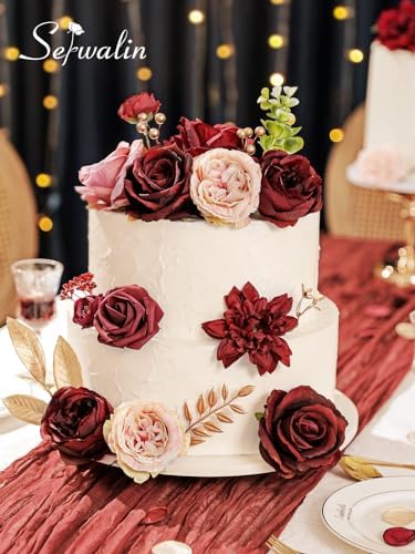Burgundy Pink Artificial Flowers, Fake Silk Flowers for Wedding, alternate view 4