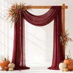 Burgundy Red Wedding Arch Draping Fabric Sheer Curtain Drapes 2 Panels | 20ft Extra Long Shimmery Backdrop