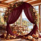 Burgundy Red Wedding Arch Draping Fabric Sheer Curtain Drapes 2 Panels | 20ft Extra Long Shimmery Backdrop, alternate view 2