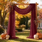Burgundy Red Wedding Arch Draping Fabric Sheer Curtain Drapes 2 Panels | 20ft Extra Long Shimmery Backdrop, alternate view 4