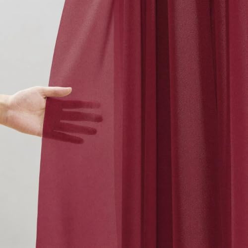 Burgundy Red Wedding Arch Draping Fabric Sheer Curtain Drapes 2 Panels | 20ft Extra Long Shimmery Backdrop, alternate view 5