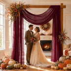 Burgundy Red Wedding Arch Draping Fabric Sheer Curtain Drapes | 31" x 20 ft Extra Long Shimmery Backdrop, alternate view 3