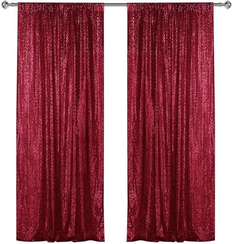 Burgundy Sequin Backdrop Curtain 2 Panels 2FTx8FT Glitter Burgundy Background Drapes Sparkle Photography
