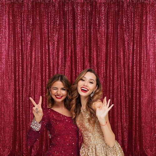 Burgundy Sequin Backdrop Curtain 2 Panels 2FTx8FT Glitter Burgundy Background Drapes Sparkle Photography, alternate view 4