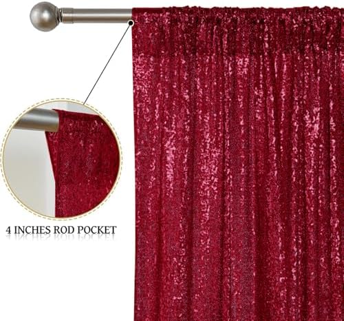 Burgundy Sequin Backdrop Curtain 6 Panels 2FTx8FT Glitter Burgundy Background Drapes Sparkle Photography, alternate view 4