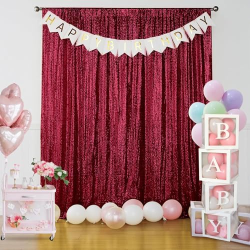 Burgundy Sequin Backdrop Curtain 6 Panels 2FTx8FT Glitter Burgundy Background Drapes Sparkle Photography, alternate view 7