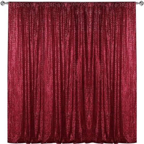 Burgundy Sequin Backdrop Curtain 7FTx7FT Glitter Burgundy Background Drapes Sparkle Photography Backdrop for