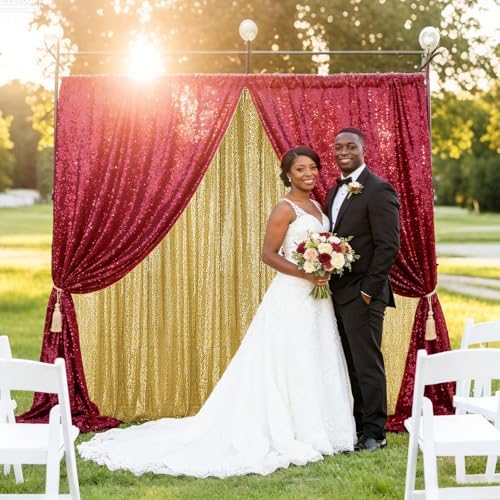 Burgundy Sequin Backdrop Curtain 7FTx7FT Glitter Burgundy Background Drapes Sparkle Photography Backdrop for, alternate view