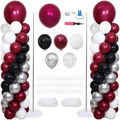 Burgundy Silver Black Balloon Column Stand Kit of 2
