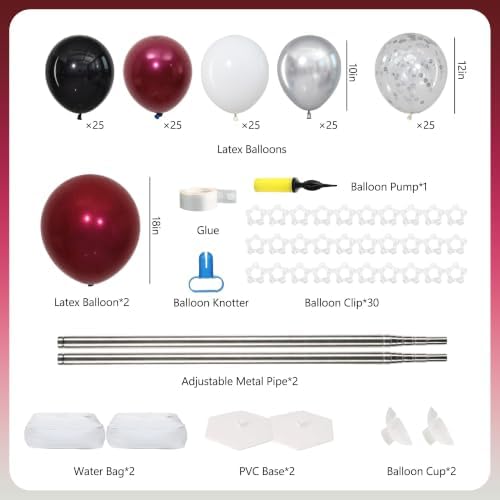 Burgundy Silver Black Balloon Column Stand Kit of 2, alternate view 3