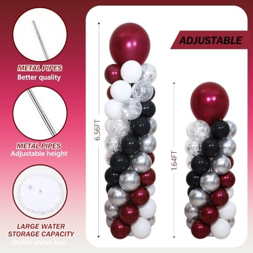 Burgundy Silver Black Balloon Column Stand Kit of 2, alternate view 4