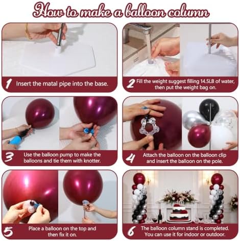 Burgundy Silver Black Balloon Column Stand Kit of 2, alternate view 5