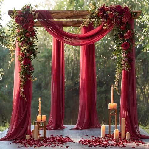 Burgundy Wedding Arch Draping Fabric 2 Panels 30'' x 20FT Red Drapes Sheer Fabric Backdrop Curtains for