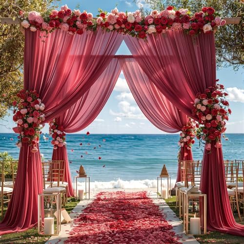 Burgundy Wedding Arch Draping Fabric 2 Panels 30'' x 20FT Red Drapes Sheer Fabric Backdrop Curtains for, alternate view 3