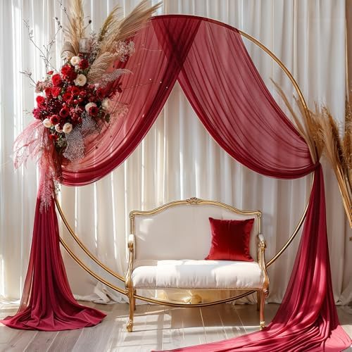 Burgundy Wedding Arch Draping Fabric 2 Panels 30'' x 20FT Red Drapes Sheer Fabric Backdrop Curtains for, alternate view 5
