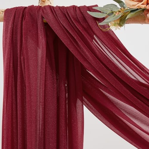 Burgundy Wedding Arch Draping Fabric 2 Panels 30'' x 20FT Red Drapes Sheer Fabric Backdrop Curtains for, alternate view 7