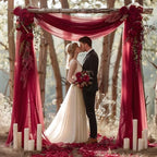 Burgundy Wedding Arch Draping Fabric 3 Panels 30'' x 20FT Red Drapes Sheer Fabric Backdrop Curtains for, alternate view 2