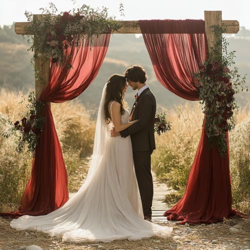 Burgundy Wedding Arch Draping Fabric - 31" x 20FT Sheer Chiffon Panel - Wrinkle-Free Backdrop Drapery for, alternate view 2