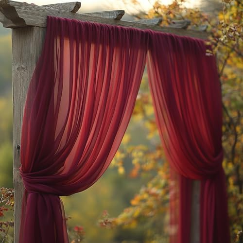 Burgundy Wedding Arch Draping Fabric - 31" x 20FT Sheer Chiffon Panel - Wrinkle-Free Backdrop Drapery for, alternate view 3