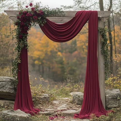Burgundy Wedding Arch Draping Fabric - 31" x 20FT Sheer Chiffon Panel - Wrinkle-Free Backdrop Drapery for, alternate view 6