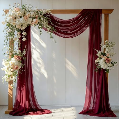 Burgundy Wedding Arch Draping Fabric - 31" x 20FT Sheer Chiffon Panel - Wrinkle-Free Backdrop Drapery for