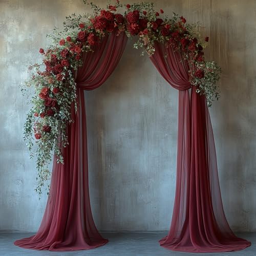 Burgundy Wedding Arch Draping Fabric - 31" x 20FT Sheer Chiffon Panel - Wrinkle-Free Backdrop Drapery for, alternate view 4