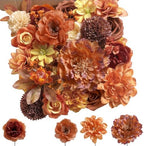 Burnt Orange Artificial Flowers Combo for Autumn Decor, Fall Fake Flowers for Wedding Bouquets, DIY Faux Flowers