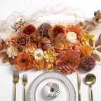 Burnt Orange Artificial Flowers Combo for Autumn Decor, Fall Fake Flowers for Wedding Bouquets, DIY Faux Flowers, alternate