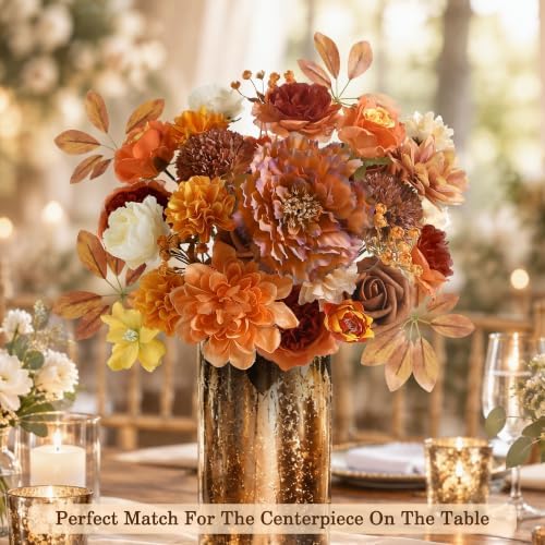 Burnt Orange Artificial Flowers Combo for Autumn Decor, Fall Fake Flowers for Wedding Bouquets, DIY Faux Flowers, alternate