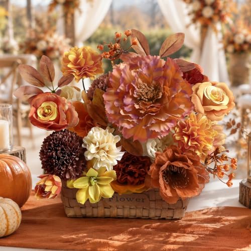 Burnt Orange Artificial Flowers Combo for Autumn Decor, Fall Fake Flowers for Wedding Bouquets, DIY Faux Flowers, alternate