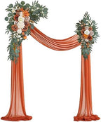 Burnt Orange Artificial Wedding Arch Flowers Kit (Pack of 3) with 26Ft Terracotta Shiny Arch Draping Fabric for