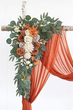 Burnt Orange Artificial Wedding Arch Flowers Kit (Pack of 3) with 26Ft Terracotta Shiny Arch Draping Fabric for, alternate