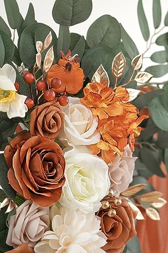Burnt Orange Artificial Wedding Arch Flowers Kit (Pack of 3) with 26Ft Terracotta Shiny Arch Draping Fabric for, alternate