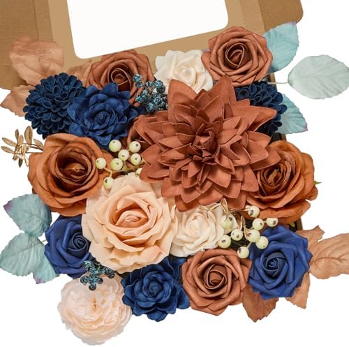 Burnt Orange & Navy Artificial Flowers, Fall Flowers for Wedding in Athens Burnt Orange & Navy