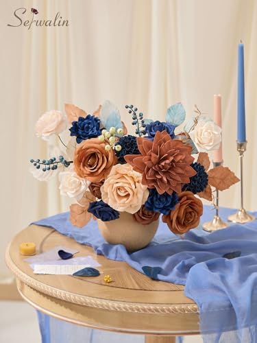 Burnt Orange & Navy Artificial Flowers, Fall Flowers for Wedding in Athens Burnt Orange & Navy, alternate view 2