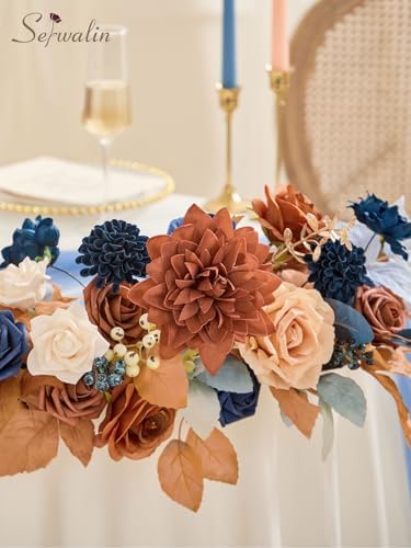 Burnt Orange & Navy Artificial Flowers, Fall Flowers for Wedding in Athens Burnt Orange & Navy, alternate view 3