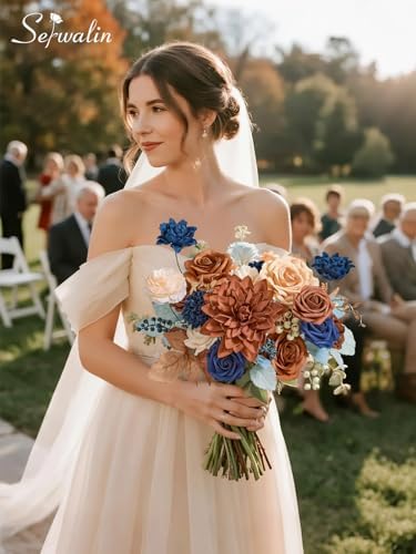 Burnt Orange & Navy Artificial Flowers, Fall Flowers for Wedding in Athens Burnt Orange & Navy, alternate view 5