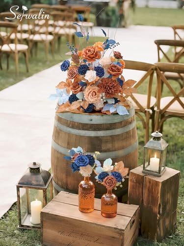 Burnt Orange & Navy Artificial Flowers, Fall Flowers for Wedding in Athens Burnt Orange & Navy, alternate view 6