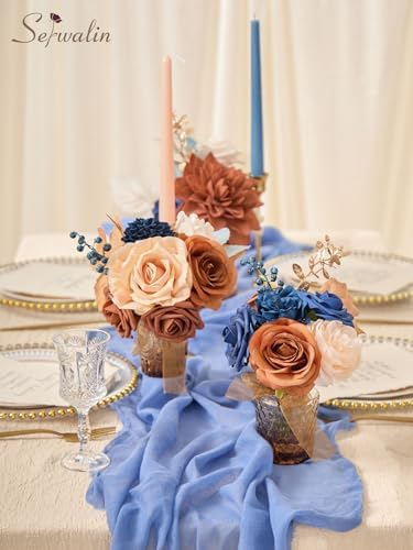 Burnt Orange & Navy Artificial Flowers, Fall Flowers for Wedding in Athens Burnt Orange & Navy, alternate view 7