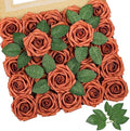 Burnt Orange Rose 25pcs Real Looking Artificial Flowers w/Stem in Burnt Orange