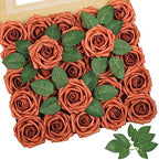 Burnt Orange Rose 25pcs Real Looking Artificial Flowers w/Stem in Burnt Orange