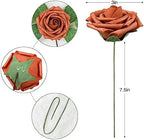 Burnt Orange Rose 25pcs Real Looking Artificial Flowers w/Stem in Burnt Orange, alternate view 3