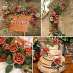 Burnt Orange Rose 25pcs Real Looking Artificial Flowers w/Stem in Burnt Orange, alternate view 5