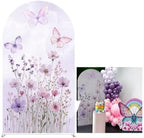 Butterfly Arched Backdrop Cover Spring Pink Purple Flowers Stretchy Arched Stand Cover for Girls Birthday Party